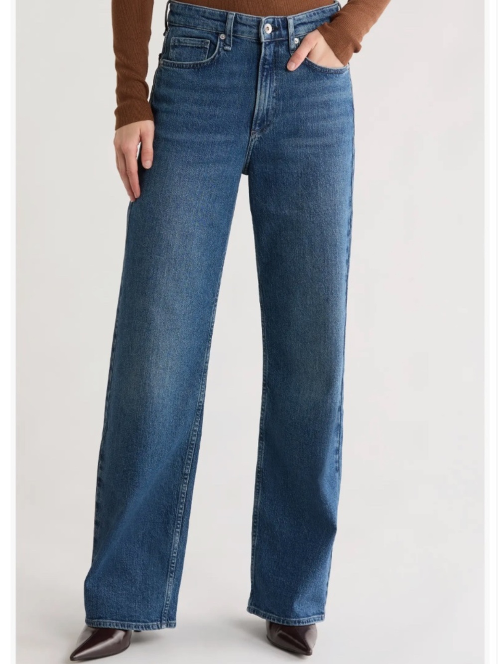 rag & bone Lori Mid-Rise Wide Leg Jeans Medium Wash Color Macon Size 28